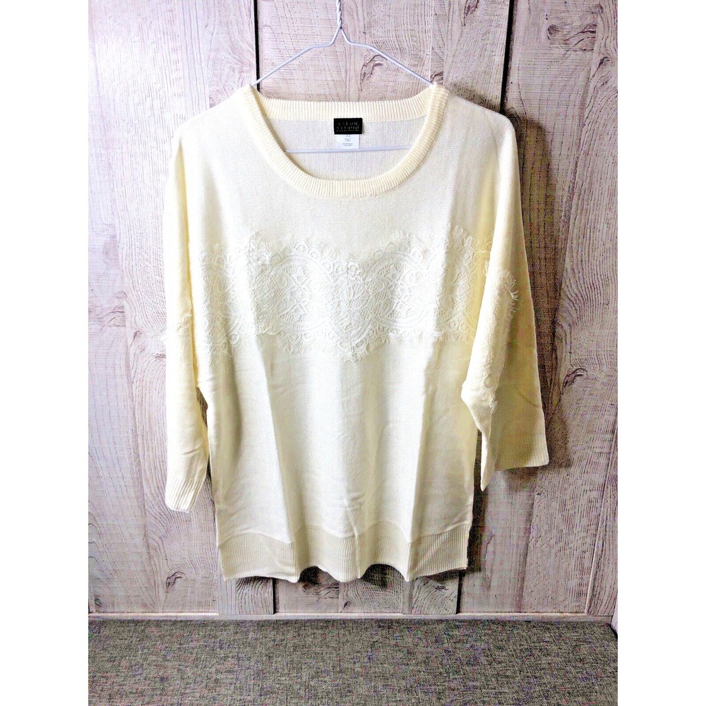 Salon Studio Womens Lightweight Sweater Size Medium Ivory Cream Lace Pullover
